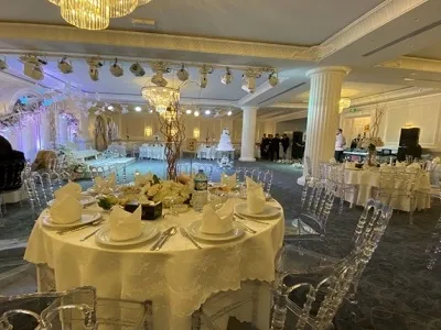 Ballroom venue set up for an event